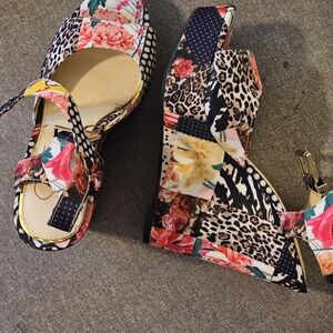 Floral and Animal Print Wedge Sandals